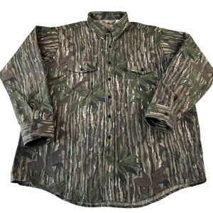 Winter Run Vintage Camo camouflage real tree Flannel Button down shirt 2XL USA